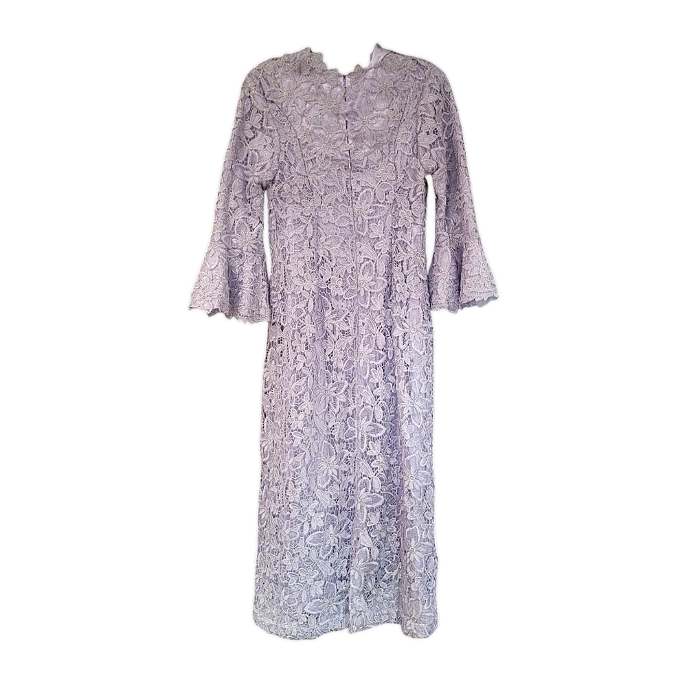 Modest Mother of the Bride Lavender Lace Bell Sleeve Gown